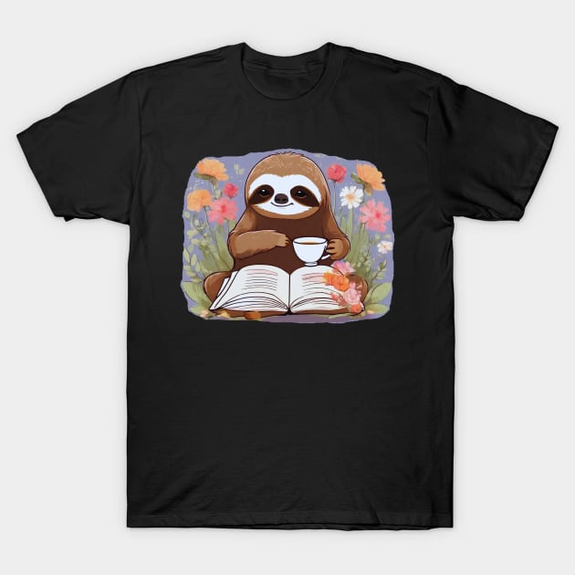 Sloth With Cup Of Tea And Book T-Shirt by Annabelhut